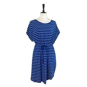 Rafaella Tee Shirt Dress Drawstring Pockets Blue White Stripes Women’s Size XL